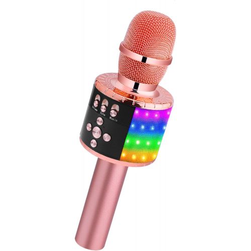  BONAOK Wireless Bluetooth Karaoke Microphone with Multi-color LED Lights, 4 in 1 Portable Handheld Home Party Karaoke Speaker Machine Thanksgiving Gift for AndroidiPhoneiPadSony