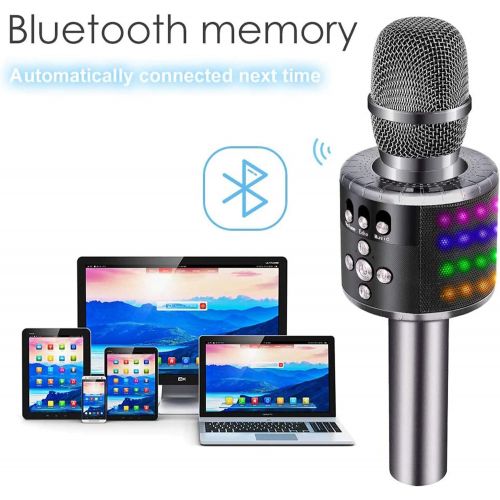  BONAOK Wireless Bluetooth Karaoke Microphone with Multi-color LED Lights, 4 in 1 Portable Handheld Home Party Karaoke Speaker Machine Thanksgiving Gift for AndroidiPhoneiPadSony