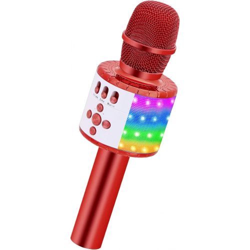  BONAOK Wireless Bluetooth Karaoke Microphone with Multi-color LED Lights, 4 in 1 Portable Handheld Home Party Karaoke Speaker Machine Thanksgiving Gift for AndroidiPhoneiPadSony