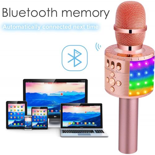  BONAOK Wireless Bluetooth Karaoke Microphone with Multi-color LED Lights, 4 in 1 Portable Handheld Home Party Karaoke Speaker Machine Thanksgiving Gift for AndroidiPhoneiPadSony