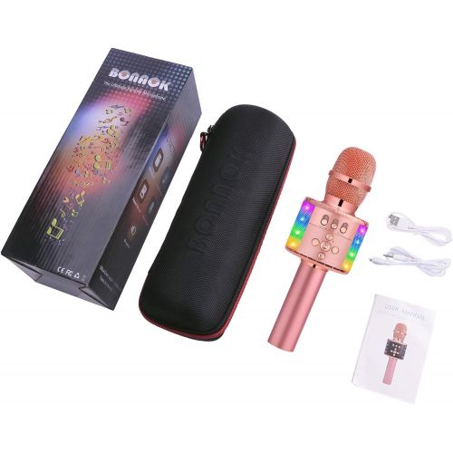  BONAOK Wireless Bluetooth Karaoke Microphone with Multi-color LED Lights, 4 in 1 Portable Handheld Home Party Karaoke Speaker Machine Thanksgiving Gift for AndroidiPhoneiPadSony