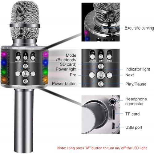  BONAOK Wireless Bluetooth Karaoke Microphone with Multi-color LED Lights, 4 in 1 Portable Handheld Home Party Karaoke Speaker Machine Thanksgiving Gift for AndroidiPhoneiPadSony