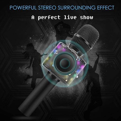  BONAOK Wireless Bluetooth Karaoke Microphone with Multi-color LED Lights, 4 in 1 Portable Handheld Home Party Karaoke Speaker Machine Thanksgiving Gift for AndroidiPhoneiPadSony