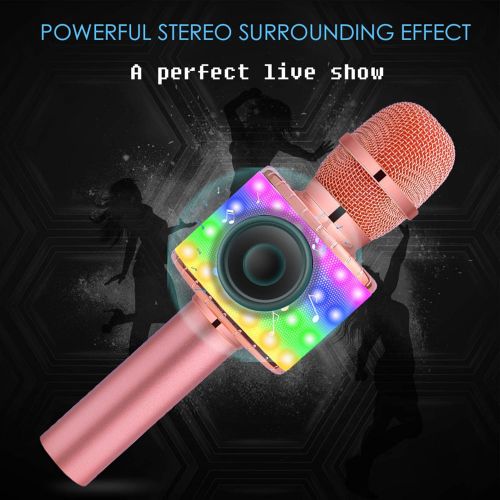  BONAOK Wireless Bluetooth Karaoke Microphone with Multi-color LED Lights, 4 in 1 Portable Handheld Home Party Karaoke Speaker Machine Thanksgiving Gift for AndroidiPhoneiPadSony