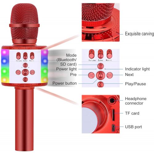  BONAOK Wireless Bluetooth Karaoke Microphone with Multi-color LED Lights, 4 in 1 Portable Handheld Home Party Karaoke Speaker Machine Thanksgiving Gift for AndroidiPhoneiPadSony