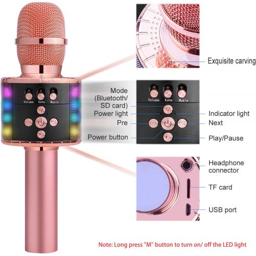  BONAOK Wireless Bluetooth Karaoke Microphone with Multi-color LED Lights, 4 in 1 Portable Handheld Home Party Karaoke Speaker Machine Thanksgiving Gift for AndroidiPhoneiPadSony