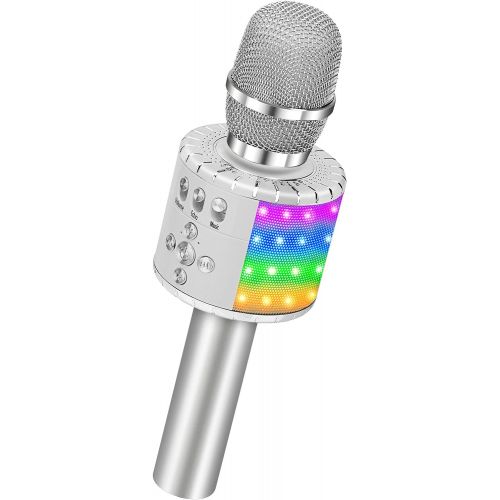  BONAOK Wireless Bluetooth Karaoke Microphone with Multi-color LED Lights, 4 in 1 Portable Handheld Home Party Karaoke Speaker Machine Thanksgiving Gift for AndroidiPhoneiPadSony