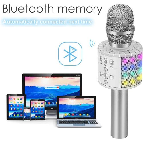  BONAOK Wireless Bluetooth Karaoke Microphone with Multi-color LED Lights, 4 in 1 Portable Handheld Home Party Karaoke Speaker Machine Thanksgiving Gift for AndroidiPhoneiPadSony