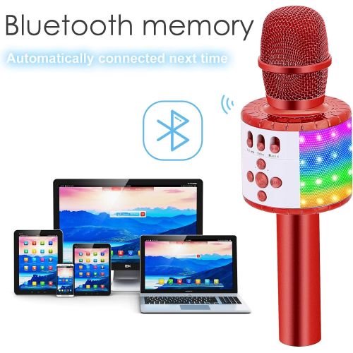  BONAOK Wireless Bluetooth Karaoke Microphone with Multi-color LED Lights, 4 in 1 Portable Handheld Home Party Karaoke Speaker Machine Thanksgiving Gift for AndroidiPhoneiPadSony