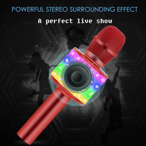  BONAOK Wireless Bluetooth Karaoke Microphone with Multi-color LED Lights, 4 in 1 Portable Handheld Home Party Karaoke Speaker Machine Thanksgiving Gift for AndroidiPhoneiPadSony