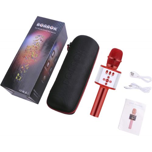  BONAOK Wireless Bluetooth Karaoke Microphone with Multi-color LED Lights, 4 in 1 Portable Handheld Home Party Karaoke Speaker Machine Thanksgiving Gift for AndroidiPhoneiPadSony