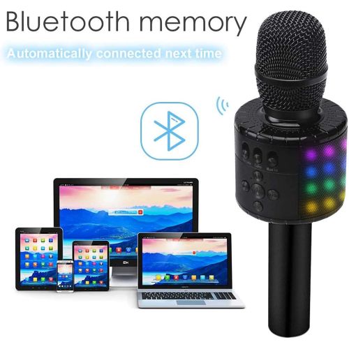  BONAOK Wireless Bluetooth Karaoke Microphone with Multi-color LED Lights, 4 in 1 Portable Handheld Home Party Karaoke Speaker Machine Thanksgiving Gift for AndroidiPhoneiPadSony