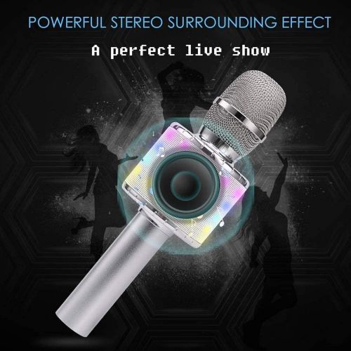  BONAOK Wireless Bluetooth Karaoke Microphone with Multi-color LED Lights, 4 in 1 Portable Handheld Home Party Karaoke Speaker Machine Thanksgiving Gift for AndroidiPhoneiPadSony