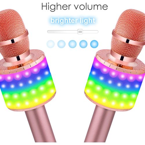  BONAOK Wireless Bluetooth Karaoke Microphone with Multi-color LED Lights, 4 in 1 Portable Handheld Home Party Karaoke Speaker Machine Thanksgiving Gift for AndroidiPhoneiPadSony