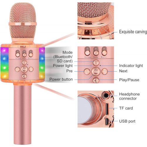  BONAOK Wireless Bluetooth Karaoke Microphone with Multi-color LED Lights, 4 in 1 Portable Handheld Home Party Karaoke Speaker Machine Thanksgiving Gift for AndroidiPhoneiPadSony