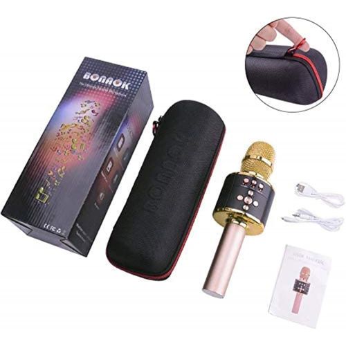  BONAOK Wireless Bluetooth Karaoke Microphone with Multi-color LED Lights, 4 in 1 Portable Handheld Karaoke Speaker Machine Thanksgiving Gift for AndroidiPhoneiPadSonyPC or All