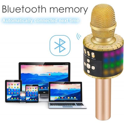  BONAOK Wireless Bluetooth Karaoke Microphone with Multi-color LED Lights, 4 in 1 Portable Handheld Karaoke Speaker Machine Thanksgiving Gift for AndroidiPhoneiPadSonyPC or All