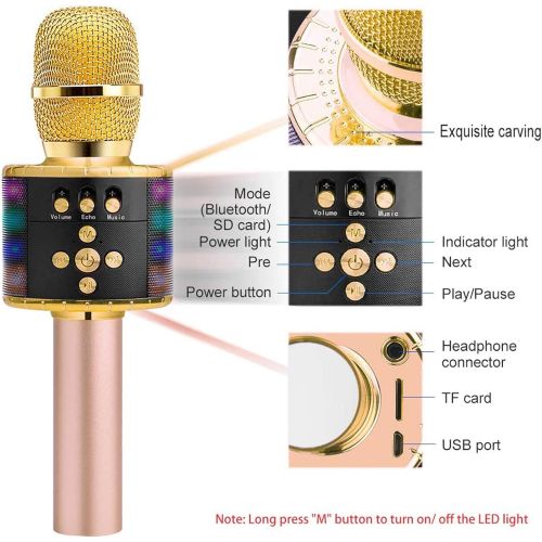  BONAOK Wireless Bluetooth Karaoke Microphone with Multi-color LED Lights, 4 in 1 Portable Handheld Karaoke Speaker Machine Thanksgiving Gift for AndroidiPhoneiPadSonyPC or All