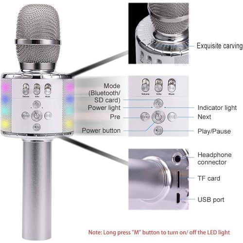  BONAOK Wireless Bluetooth Karaoke Microphone with Multi-color LED Lights, 4 in 1 Portable Handheld Karaoke Speaker Machine Thanksgiving Gift for AndroidiPhoneiPadSonyPC or All