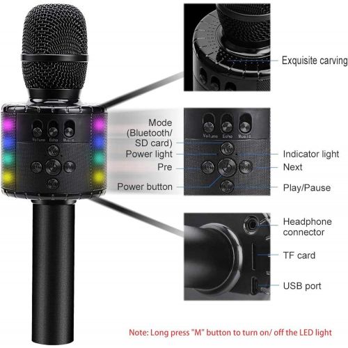  BONAOK Wireless Bluetooth Karaoke Microphone with Multi-color LED Lights, 4 in 1 Portable Handheld Karaoke Speaker Machine Thanksgiving Gift for AndroidiPhoneiPadSonyPC or All