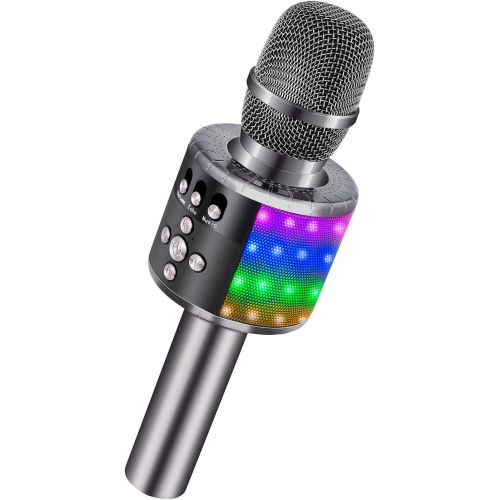  BONAOK Wireless Bluetooth Karaoke Microphone with Multi-color LED Lights, 4 in 1 Portable Handheld Karaoke Speaker Machine Thanksgiving Gift for AndroidiPhoneiPadSonyPC or All