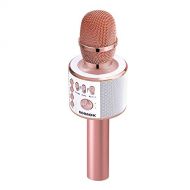 BONAOK Magic Sound & FM Wireless Bluetooth Karaoke Microphone 5-in-1 Portable Speaker Machine New Year Gift for Android/iPhone/iPad/Sony/PC or All Smartphone(Rose Golden)