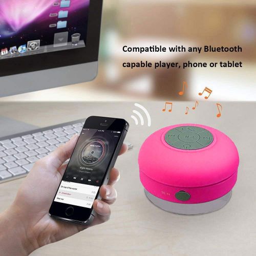  BONBON Bluetooth Shower Speaker Waterproof Water Resistant Handsfree Portable Wireless Shower Speaker,Build-in Microphone, Solid Suction Cup, 4 hrs Play Time,（Pink）