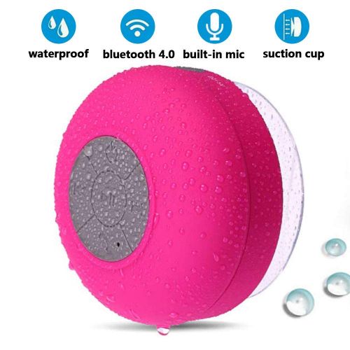  BONBON Bluetooth Shower Speaker Waterproof Water Resistant Handsfree Portable Wireless Shower Speaker,Build-in Microphone, Solid Suction Cup, 4 hrs Play Time,（Pink）