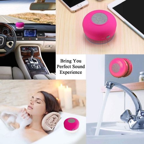  BONBON Bluetooth Shower Speaker Waterproof Water Resistant Handsfree Portable Wireless Shower Speaker,Build-in Microphone, Solid Suction Cup, 4 hrs Play Time,（Pink）