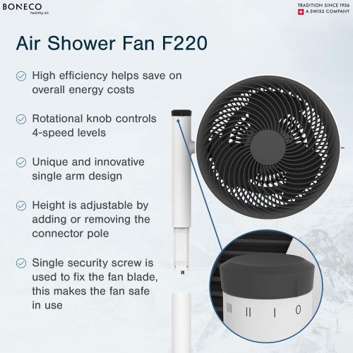 보네이도 BONECO - F230 Air Shower Fan Large, Medium or Small Adjustable Stand Height of 19 OR 33.5 OR 47.7