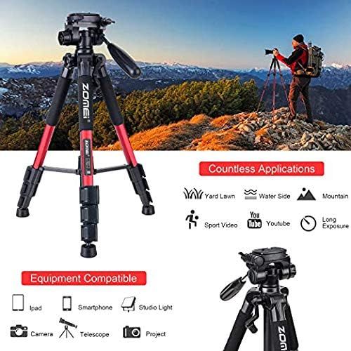  BONFOTO 55 Tripod Q111 Flexible Travel Camera Tripod with 3-Way Pan Head and Phone Holder Mount for Gopro,Projector,Smartphones Tablet to Live Broadcast and DSLR EOS Canon Nikon Sony Samsu