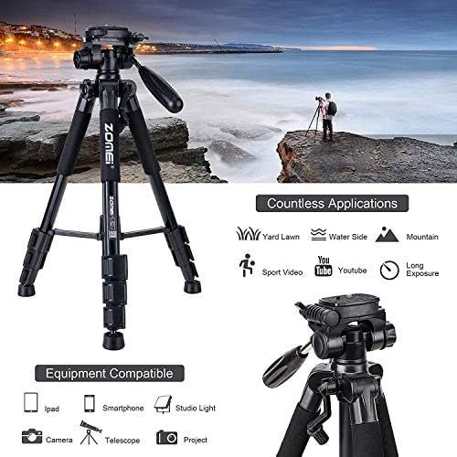  BONFOTO Camera and Phone Tripod 55-inch Q111 Tripod Stand Protable Light Weight Video Selfie for Canon Nikon Sony DSLR Projector Gopro and Smartphones Live(Black)