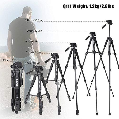  BONFOTO Camera and Phone Tripod 55-inch Q111 Tripod Stand Protable Light Weight Video Selfie for Canon Nikon Sony DSLR Projector Gopro and Smartphones Live(Black)