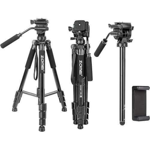  BONFOTO 65 Camera Tripod,Q310 Lightweight Travel Portable Cell Phone Tripod Stand Monopod with Universal Phone Holder and Carry Bag for Canon, DSRL, SRL,Cell Phones, Projector, Webcam