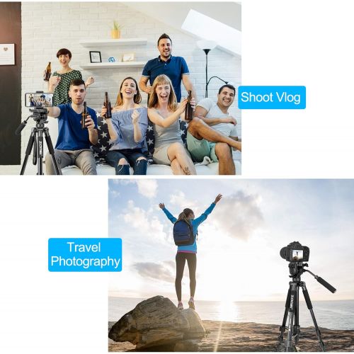  BONFOTO 65 Camera Tripod,Q310 Lightweight Travel Portable Cell Phone Tripod Stand Monopod with Universal Phone Holder and Carry Bag for Canon, DSRL, SRL,Cell Phones, Projector, Webcam