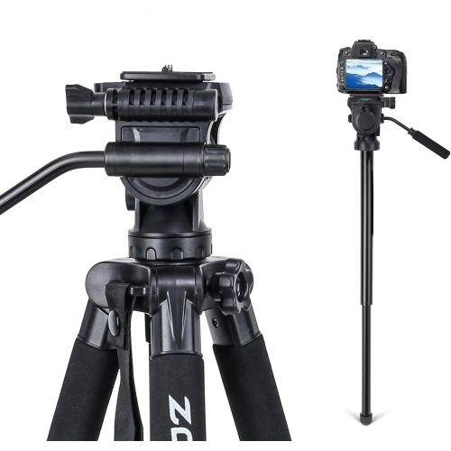  BONFOTO 2-in-1 Aluminum Alloy Camera Tripod Monopod 67 with 1/4 inch Screws Fluid Drag Pan Head and Carry Bag for Nikon Canon DSLR Cameras Video Camcorders