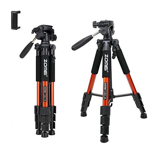  BONFOTO Compact Light Weight Travel Portable Aluminum Camera Tripod Q111 55 for Canon Nikon Sony DSLR Camera YouTube Phone with Carry Case (Orange)