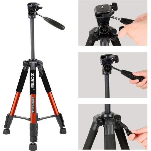  BONFOTO Compact Light Weight Travel Portable Aluminum Camera Tripod Q111 55 for Canon Nikon Sony DSLR Camera YouTube Phone with Carry Case (Orange)