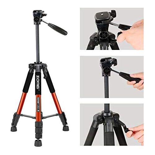  BONFOTO Compact Light Weight Travel Portable Aluminum Camera Tripod Q111 55 for Canon Nikon Sony DSLR Camera YouTube Phone with Carry Case (Orange)