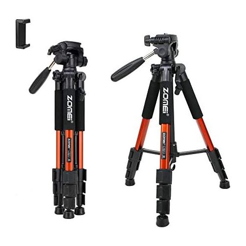  BONFOTO Compact Light Weight Travel Portable Aluminum Camera Tripod Q111 55 for Canon Nikon Sony DSLR Camera YouTube Phone with Carry Case (Orange)