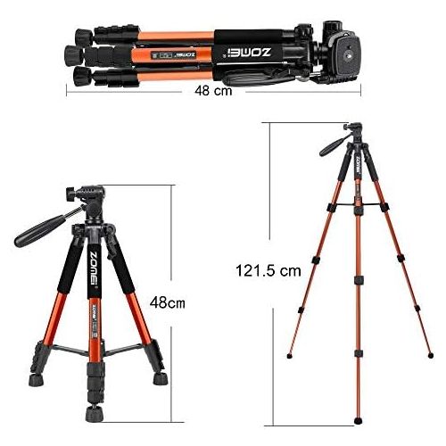  BONFOTO Compact Light Weight Travel Portable Aluminum Camera Tripod Q111 55 for Canon Nikon Sony DSLR Camera YouTube Phone with Carry Case (Orange)