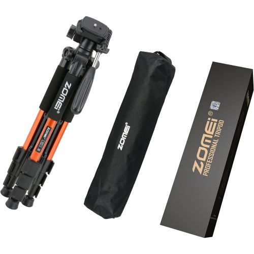  BONFOTO Compact Light Weight Travel Portable Aluminum Camera Tripod Q111 55 for Canon Nikon Sony DSLR Camera YouTube Phone with Carry Case (Orange)