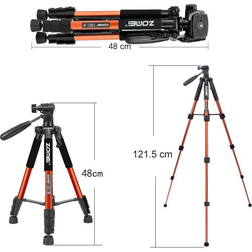  BONFOTO Compact Light Weight Travel Portable Aluminum Camera Tripod Q111 55 for Canon Nikon Sony DSLR Camera YouTube Phone with Carry Case (Orange)