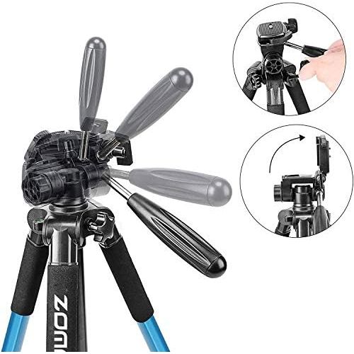  BONFOTO Portable 55-inch Camera Tripod Q111 Compact Lightweight Camera Stand with Phone Holder Mount and Quick Release Pan Head Plate for Smartphones Digital SLR Canon EOS Nikon Sony Samsu