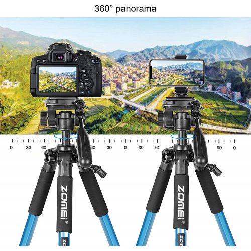  BONFOTO Portable 55-inch Camera Tripod Q111 Compact Lightweight Camera Stand with Phone Holder Mount and Quick Release Pan Head Plate for Smartphones Digital SLR Canon EOS Nikon Sony Samsu