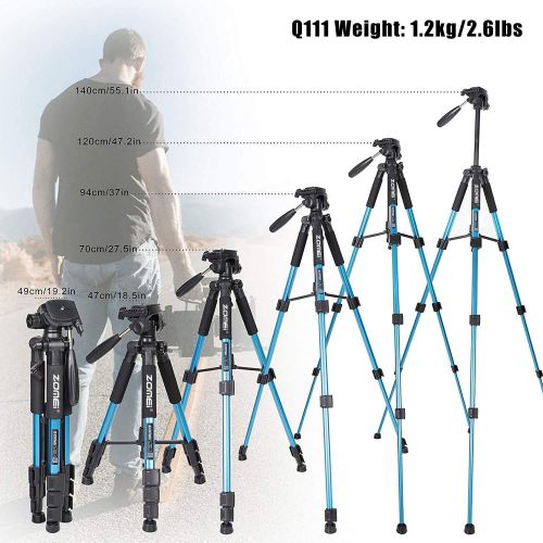  BONFOTO Portable 55-inch Camera Tripod Q111 Compact Lightweight Camera Stand with Phone Holder Mount and Quick Release Pan Head Plate for Smartphones Digital SLR Canon EOS Nikon Sony Samsu