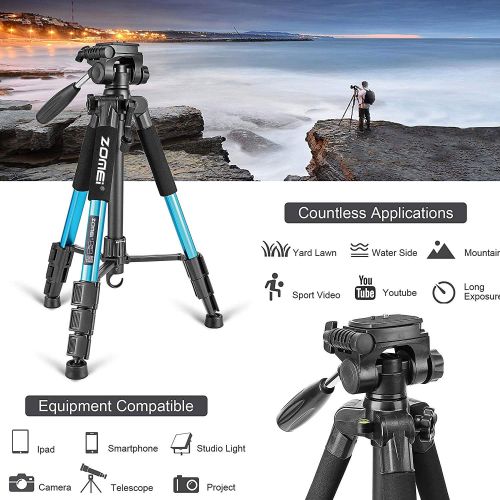  BONFOTO Portable 55-inch Camera Tripod Q111 Compact Lightweight Camera Stand with Phone Holder Mount and Quick Release Pan Head Plate for Smartphones Digital SLR Canon EOS Nikon Sony Samsu