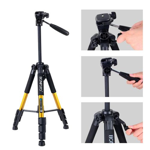  BONFOTO Q111 55 Travel Camera Tripod 4s Stand with 3-Way and Phone Holder Mount for Projector Gopro Tablet Smartphones YouTube Live Broadcast and DSLR EOS Canon Nikon Sony Samsung(