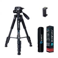 BONFOTO Q111 Camera Tripod 55-Inch Professional Aluminum Camcorder Stand with Pan Head and Phone Holder Mount for Projector Gopro DSLR Canon Nikon Sony DV Video and Smartphones Liv