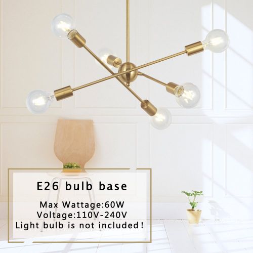  BONLICHT Modern Sputnik Chandelier Lighting 6 Lights Brushed Brass Chandelier Mid Century Pendant Lighting Gold Ceiling Light Fixture for Hallway Bar Kitchen Dining Room